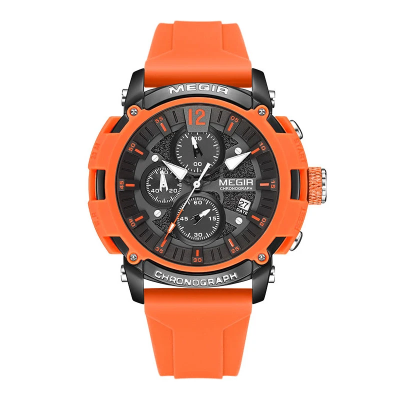 

Мужские водонепроницаемые кварцевые часы с хронографом и силиконовым ремешком