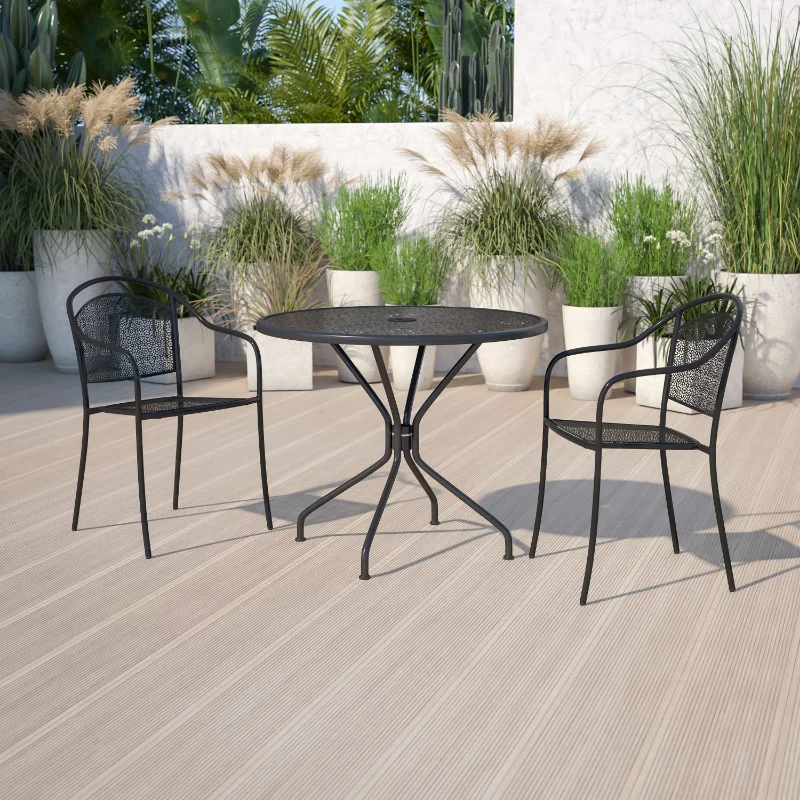 

Flash Furniture Commercial Grade 35.25" Round Black Indoor-Outdoor Steel Patio Table with Umbrella Hole playstation 5