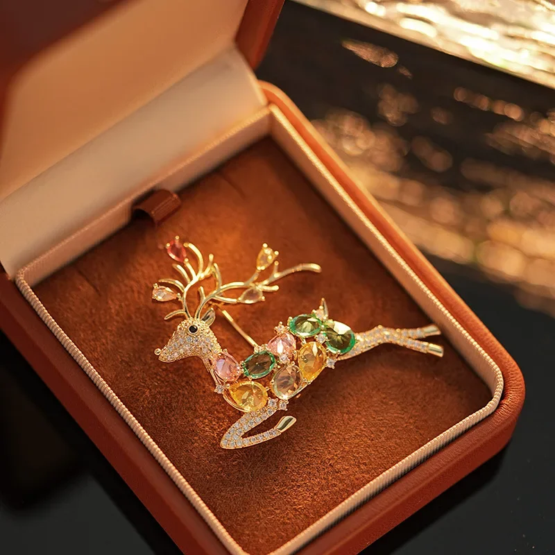 Прекрасный снег Рождественский подарок корейский Цвет Олень Рог брошь медный