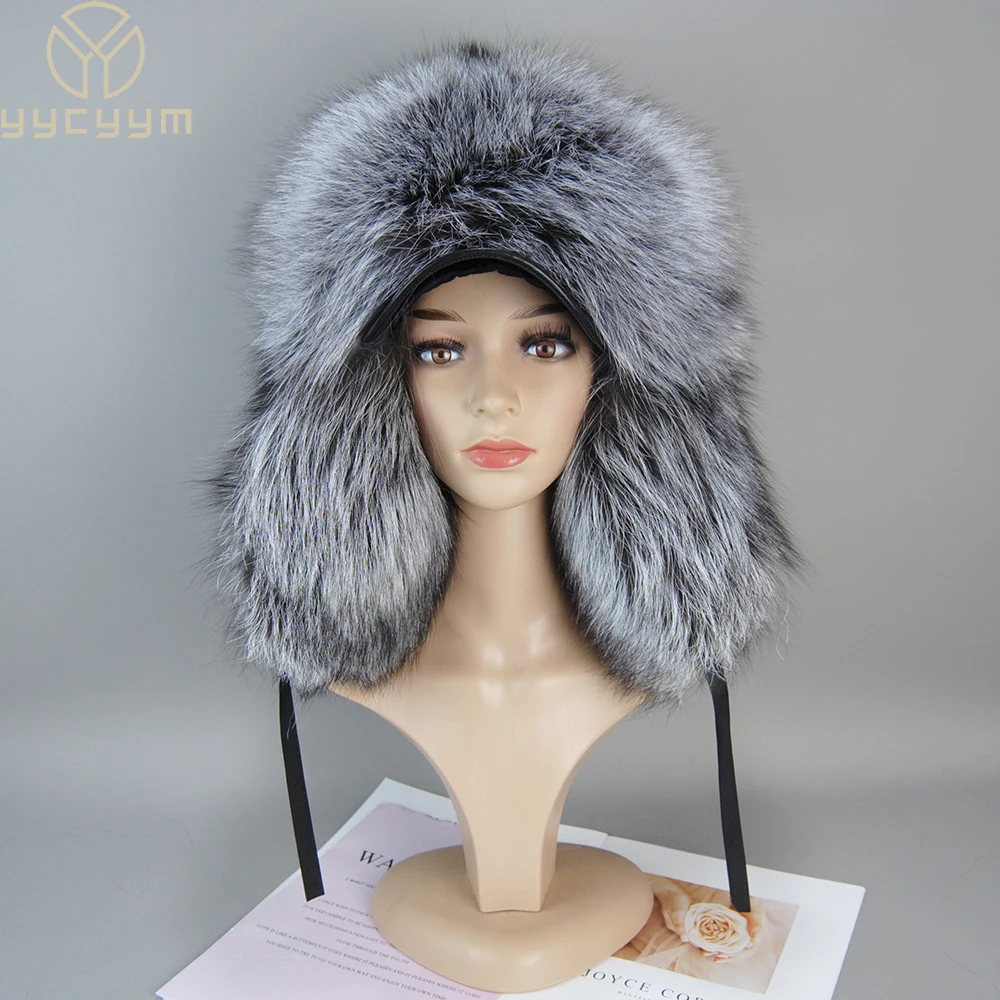 2023 Winter Women Fur Hat Real Genuine Natural Fox Fur Hats Headgear Russian Outdoor Girls Beanies Cap Ladies Warm Fashion Caps