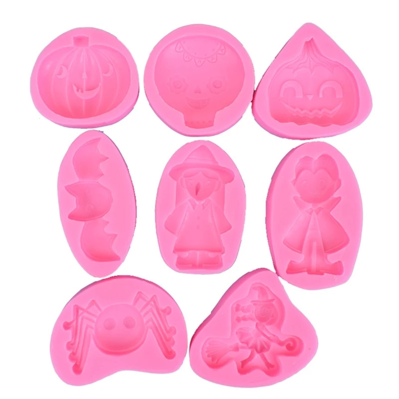 

8Pcs Pumpkin Witch Bat Silicone Mold Fondant Mould Cake DIY Supplies Pastry Baking Tool Halloween Ornament Soap Mold