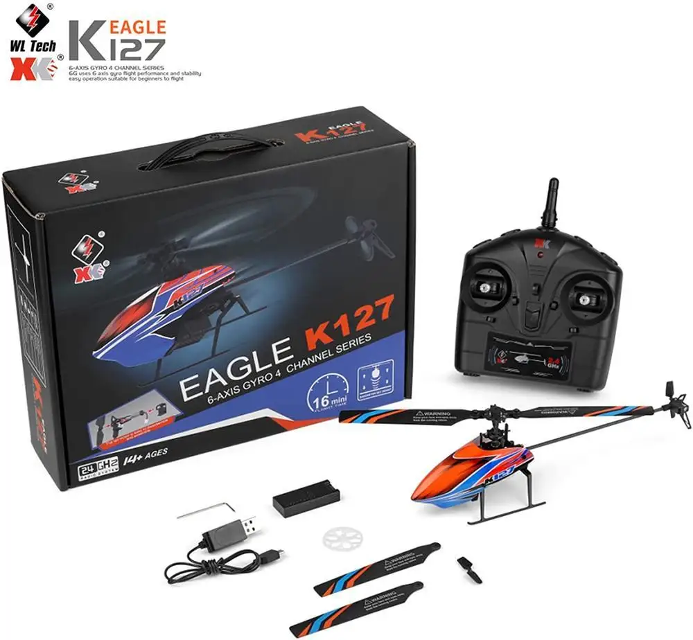 

Wltoys K127 Remote Control Helicopter 4 Channel Rc Aircraft With 6-axis Gyro Altitude Hold One Key Take Off/landing Easy To Fly