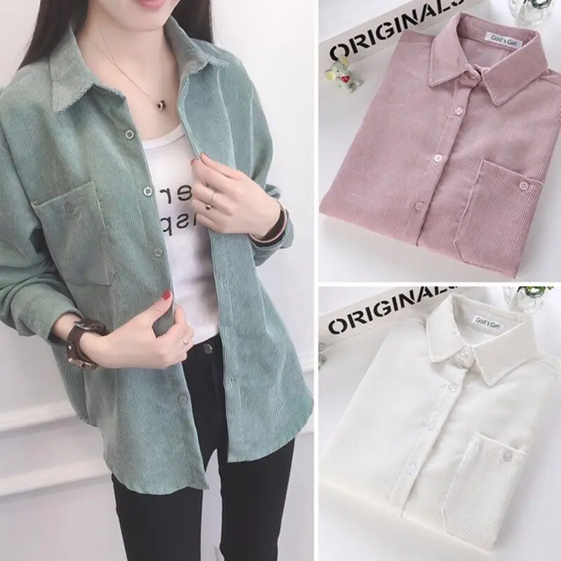 

DAYIFUN Corduroy Shirts Coat Women 2022 Spring Autumn New Long-sleeved Pocket Loose Casual Jacket Tops Korean Outer Wear Shirt