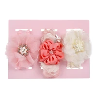 3 pcs newborn baby headband pearl chiffon flower nylon hairbands childrens headwear wholesale kids toddler accessories in girls