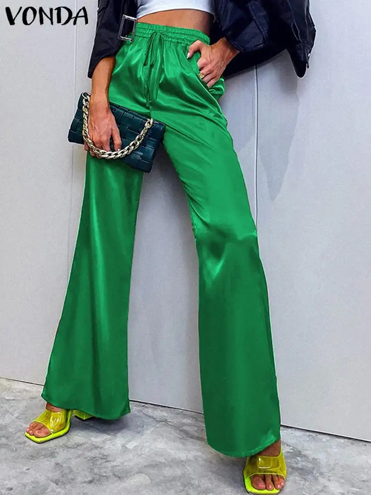 

Women Trousers Satin Slik Pants 2022 VONDA Casual Solid Color High Waist Trousers Casual Wide Leg Pant Hosen Damen Femininas