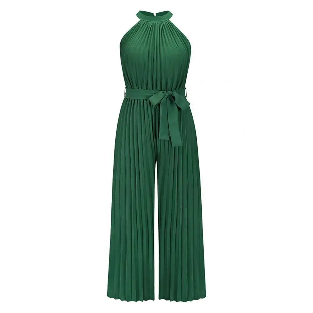 

Women Jumpsuit Halter Pleated Summer Lace-up Wide Leg Jumpsuit High Waist Wide Leg Jumpsuit