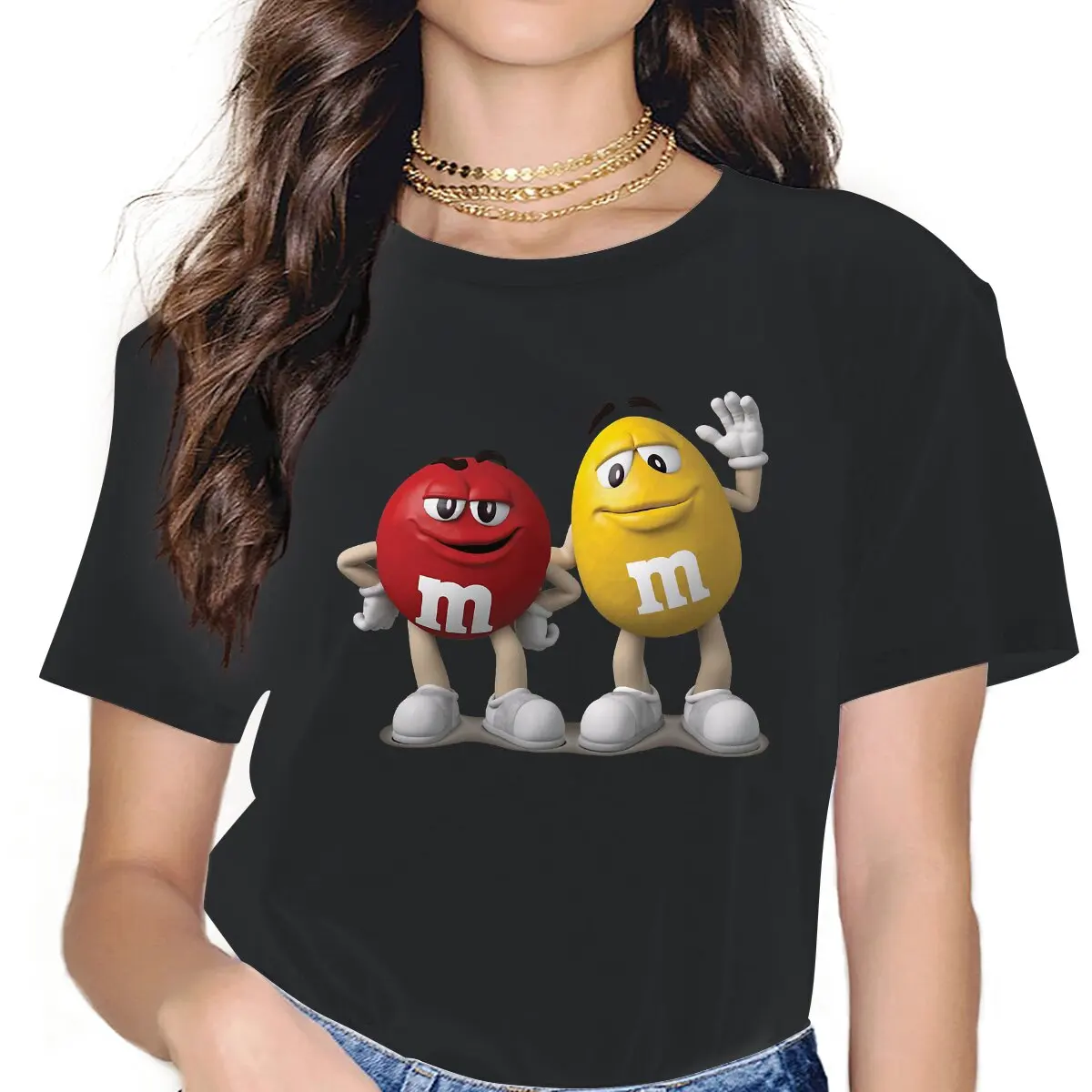 

Retro Women's T Shirt M Chocolate Candy Cartoon Colorful Casual Tees Short Sleeve O Neck T-Shirt Pure Cotton Printed Clothes