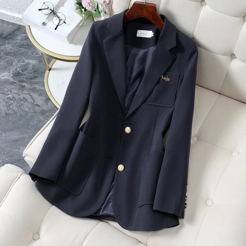 Enlarge M-5XL High-end Office Jacket Women's 2022 New Spring and Autumn Fashion Big Pocket Ladies Small Suit Elegant Business Wear
