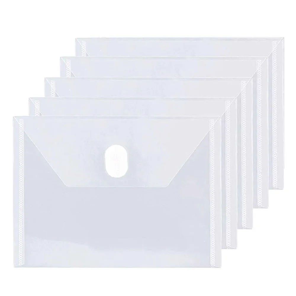 

5PCS Small Clear Plastic Envelopes A7 Size Clear Envelopes Folder with Hook and Loop Closure Storage Holder for Receipt Card