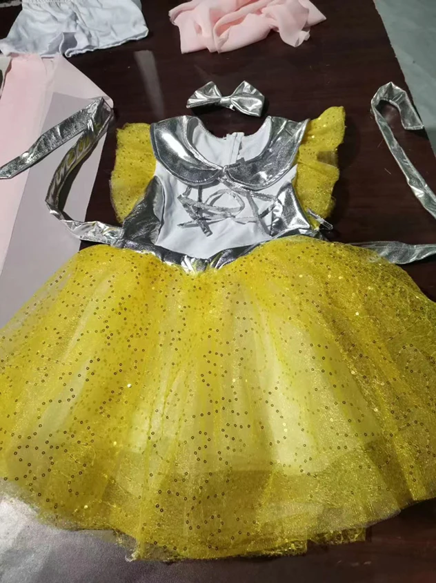 Детская одежда для бальных танцев платье-пачка современных с блестками желтый