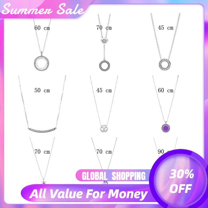 

925 Sterling Silver Chokers Pendants Necklaces For Women Jewelry Hearts Bar Facet Locket Floating Grains Key Link Chain Colliers