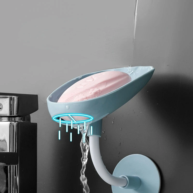 

New Free Punching And Pasting Wall Mounted Dual Purpose Soap Dish Leaf-shaped Drain Rack Soap Dish Holder Bathroom Accessorie