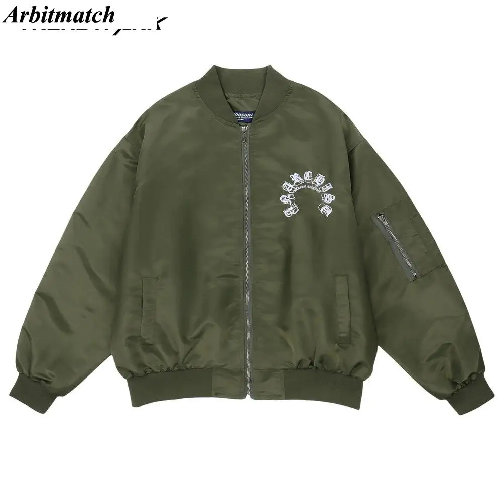 

Men's Bomber Jacket with Zipper Baseball Uniform Vintage Letters Print Sleeve Pocket Streetwear Casual Oversized Varsity Coat