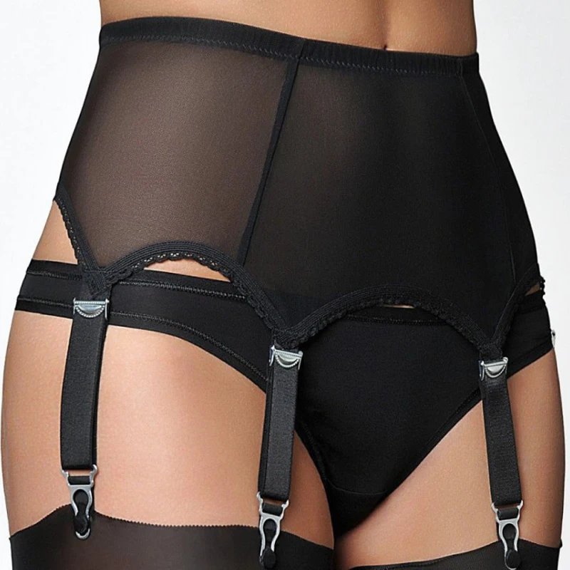 Sexy Women Vintage High Waist Garter Belt Mesh Suspender Belt 6 Straps Garter Belt for Stockings Pantyhose