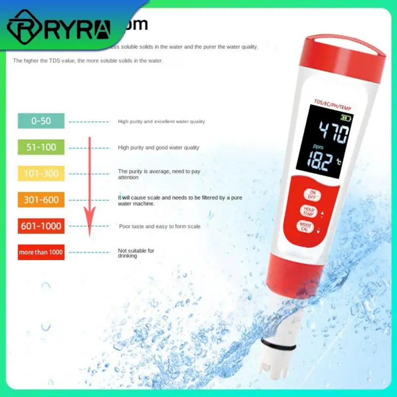 

Household Ph Test Pen Backlit Lcd Display Acidity Meter High-precision Portable Ec Water Meter For Drinking Laboratory Aquarium