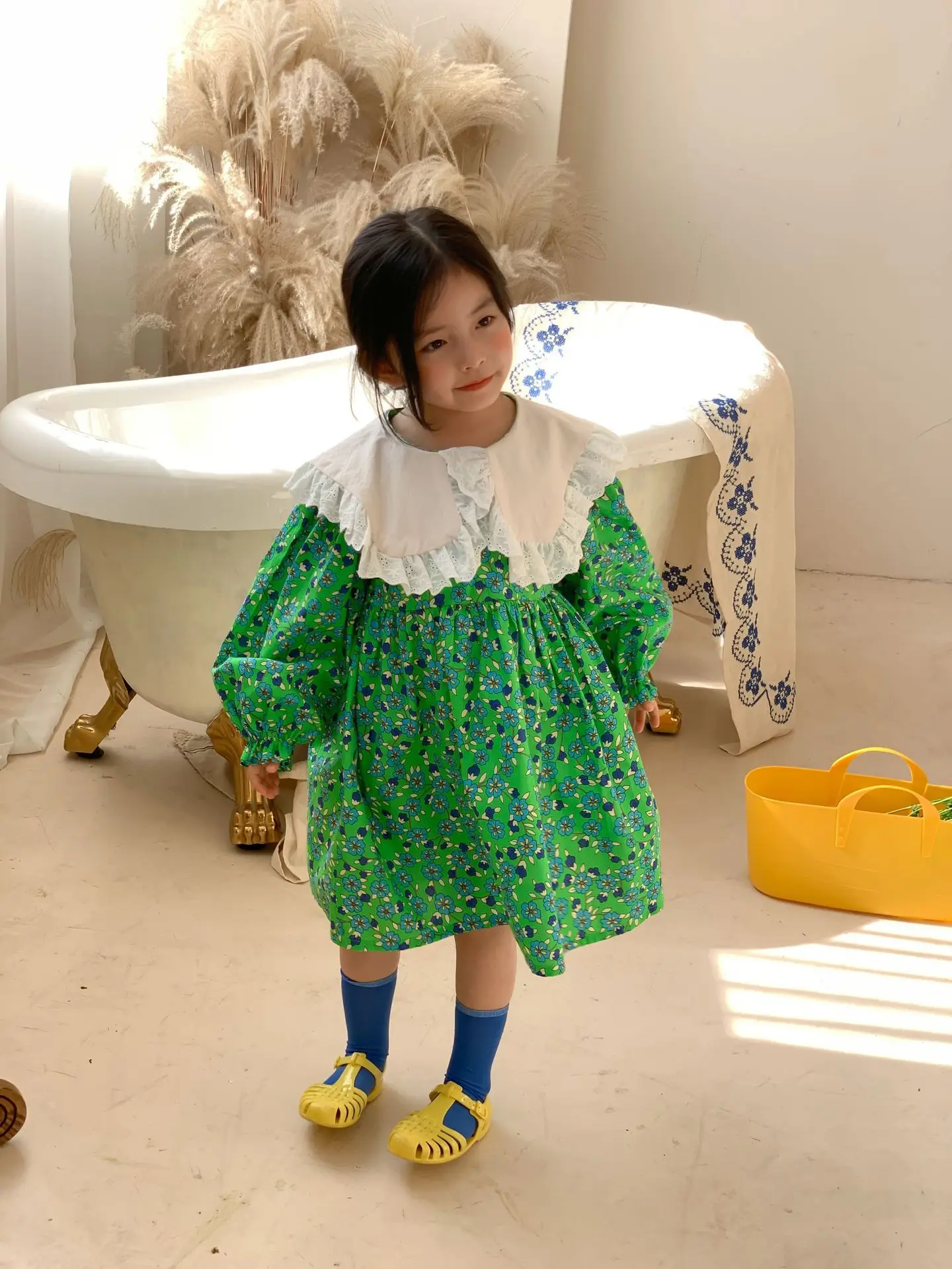 

Spring New Girls Long Sleeve Floral Princess Dress Cotton Toddler Kids Fashion For Party Children Dresses With Lace Collar kids