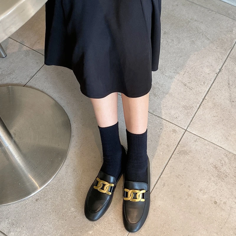 

British Style 2023 New Vintage Small Leather Shoes with Horse Titles Buckle Flat Sole Single Shoes and Lazy Lefu Shoes for Women