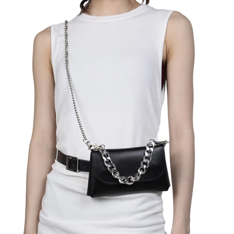 Fashion Women's Shoulder Crossbody Bag Black Color Faux Messenger Chest Pack