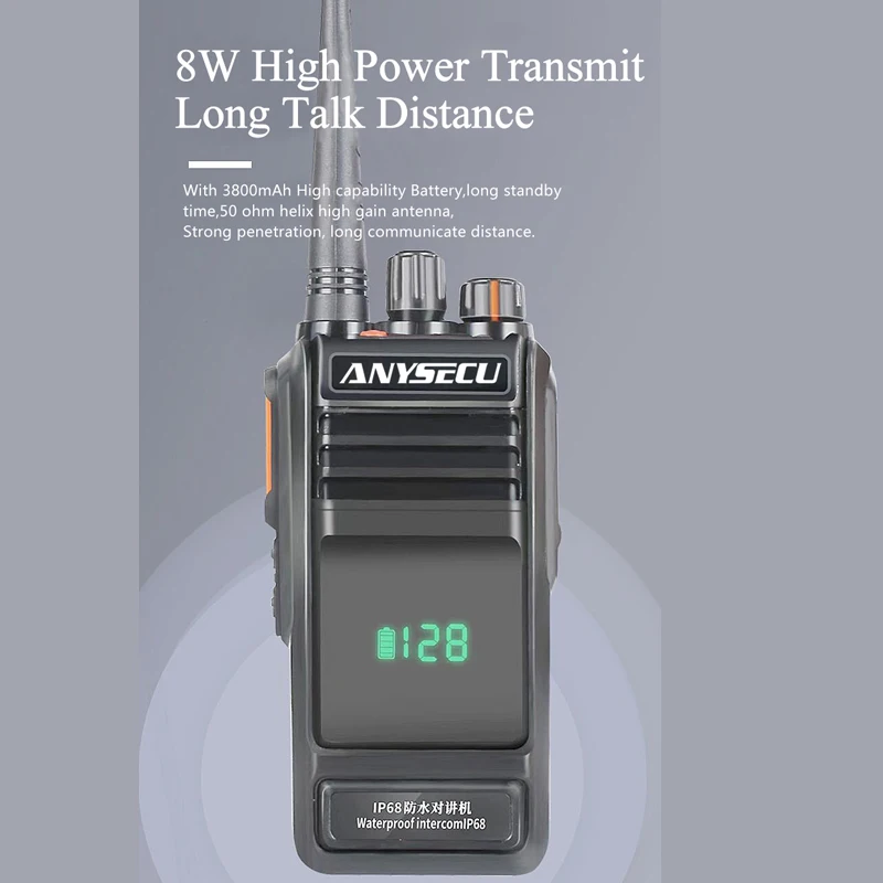 ANYSECU W360 IP68 Water-proof 8W Two Way Radio VHF136-174MHz or UHF 400-520MHz Walkie Talkie for Fire Rescue Civil defense users