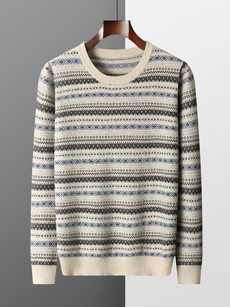 

LHZSYY 100% Merino Wool Winter Fashion Warm Sweater Men Thick Retro Sweater Pullover Casual O-Neck Long Sleeve Knitted Jumper