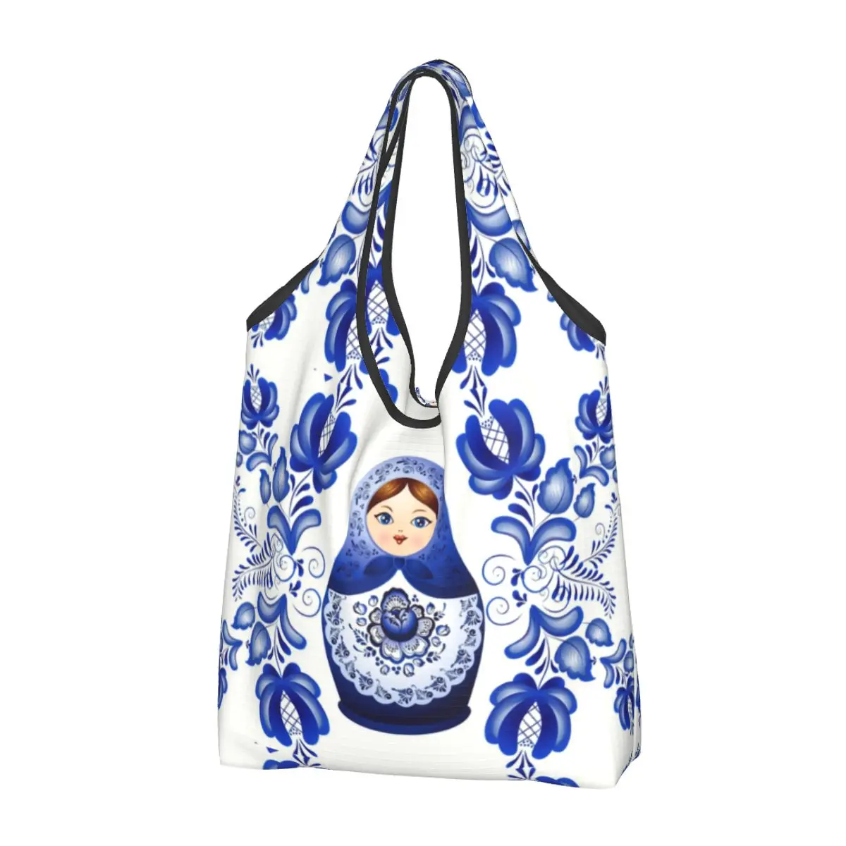 

Recycling Matryoshka Doll Russia Shopping Bag Women Tote Bag Portable Russian Folk Art Grocery Shopper Bags