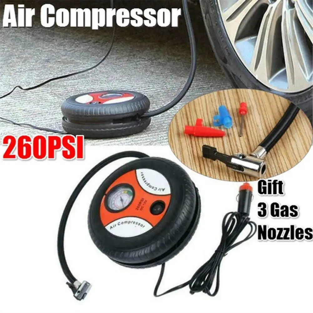 

260PSI Round Car Tire Inflator Portable Car Tire Air Pump for Car Motorcycle Bicycle Cigarette Lighter Power Supply 12V150W