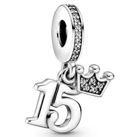 authentic 925 sterling silver moments 15th birthday with crystal dangle charm bead fit pandora bracelet necklace jewelry