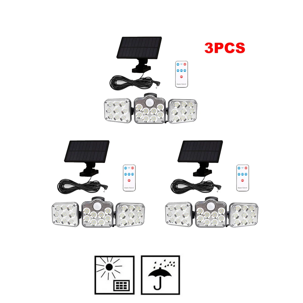 

138 led remote seperable Three-head 130 Solar Lights Outdoors Rotatable Motion Sensor Wall Lamp Waterproof Solar Sunlight Powere