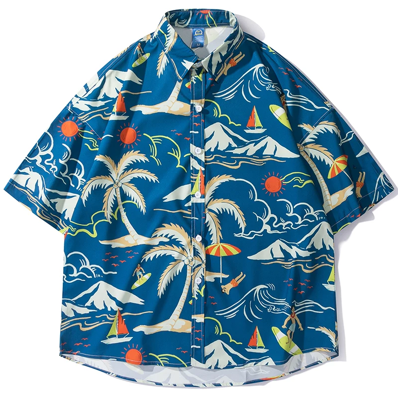 

Summer Men Short Sleeve Hawaiian Shirts Hip Hop Sunset Print Beach Shirt Blouse Streetwear Harajuku Fashion Casual Aloha Shirts