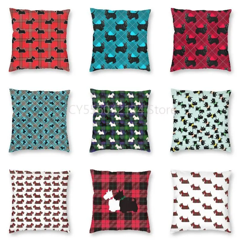 

Luxury Scottish Terrier Plaid Tartan Print Square Pillowcover Home Decor Scottie Dog Cushions Throw Pillow Case for Sofa Car