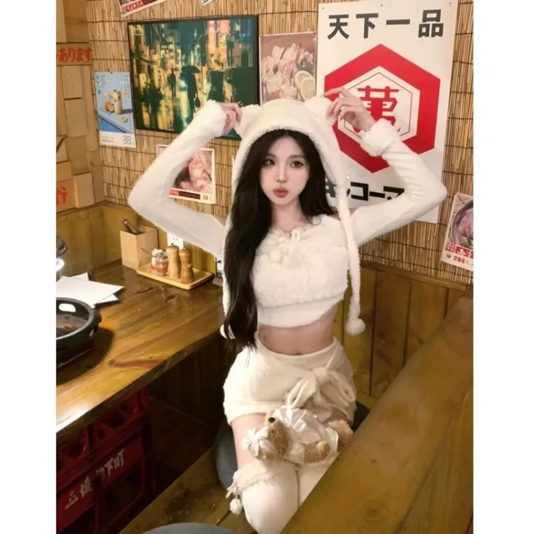 Женский комплект из трех предметов Топ с длинным рукавом и бантом овечьей шерсти