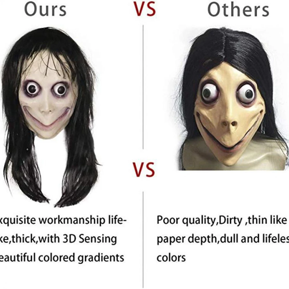 Новинка жуткая латексная маска Момо на Хэллоуин страшная с длинными волосами