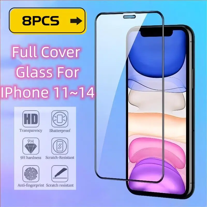 

Full Cover Glass For iPhone 14 13 12 11 Pro Max Mini XR X XS Max Tempered Screen Protector On Cover Glass Film