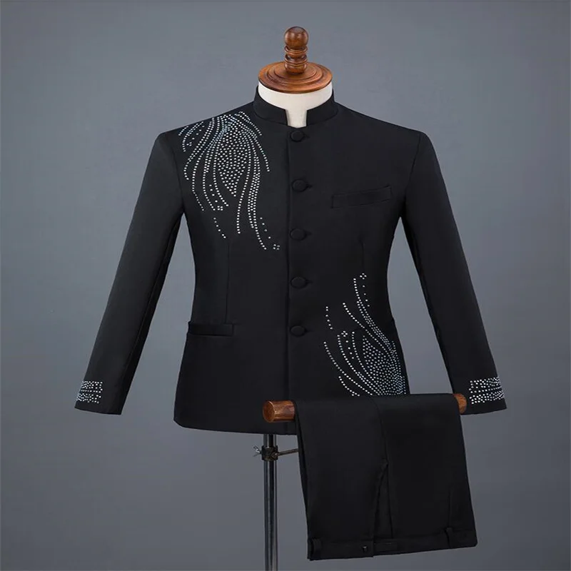 Chinese tunic suits men's blazers jackets performance stand collar stage singer Chinese style chorus Tang costume art test dress