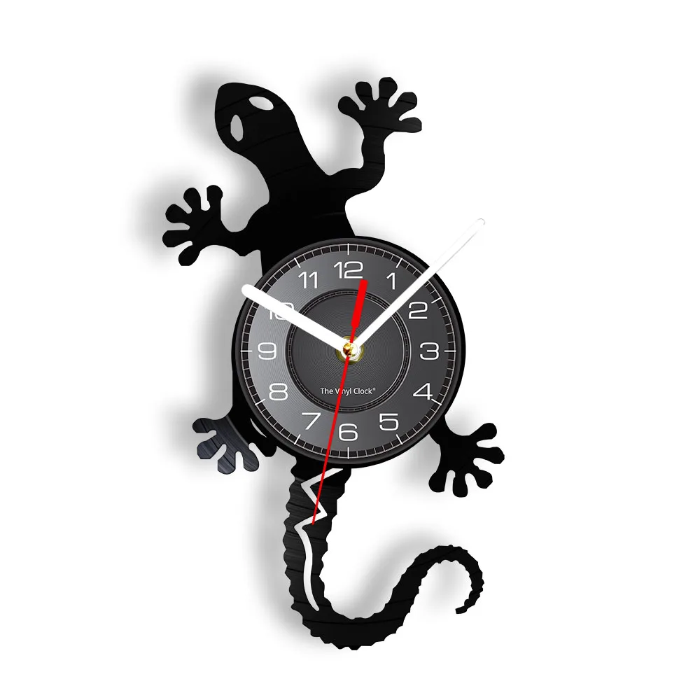 Antique Nature Art Zoology Lizard Wall Clock Safari Gecko Vinyl Record Wall Clock Silhouette Wildlife Animal Icon Vintage Clock