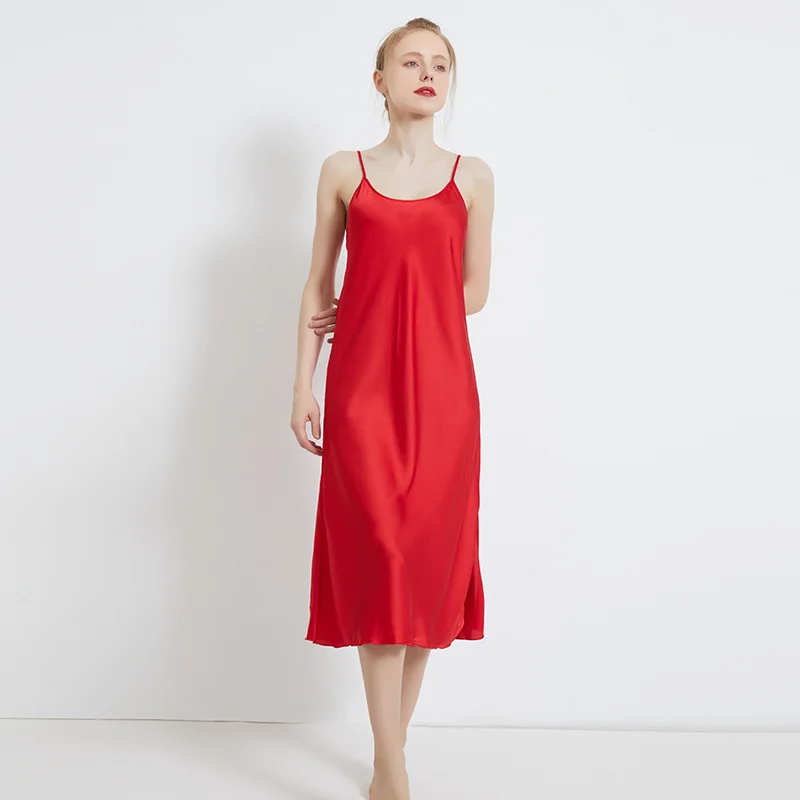 Roseheart Women Fashion Pink Blue Sexy Sleepwear Lingerie Faux Silk Spaghetti Strap Nightwear Homewear Nightgown Female Gown