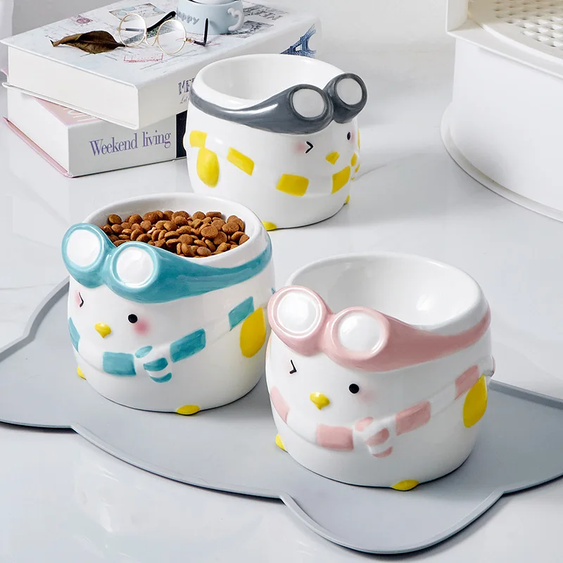 

Керамическая миска для домашних животных, мультяшная миска для дайвинга, пингвина, кошки, нескользящая легко моющаяся миска для кошек, миск...