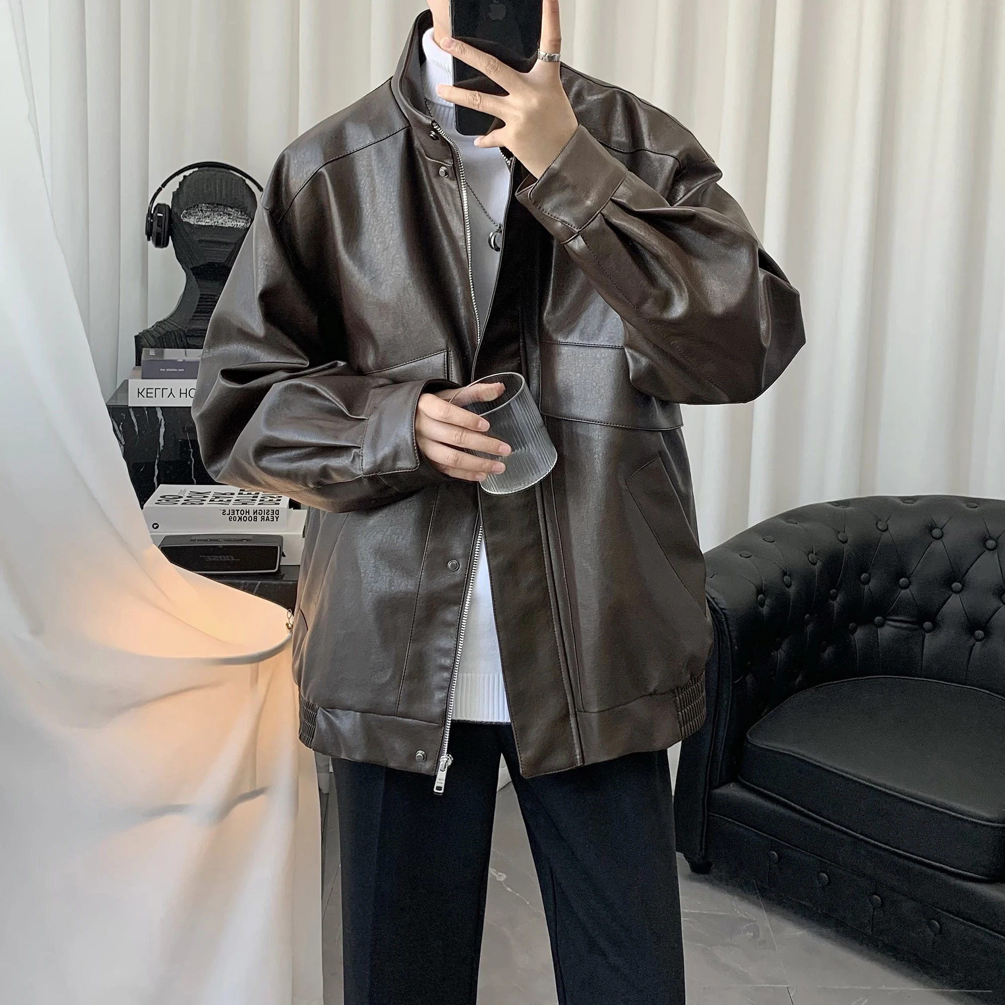 Высококачественная искусственная кожа Pu Shuai Sle кожаное пальто верхняя одежда