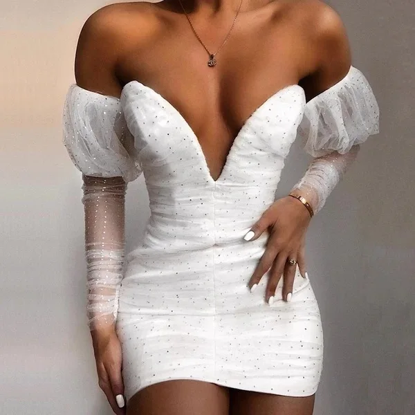 

Женское вечернее платье без бретелек, элегантное облегающее платье с V-образным вырезом, открытой спиной и блестками, для выпускного вечера