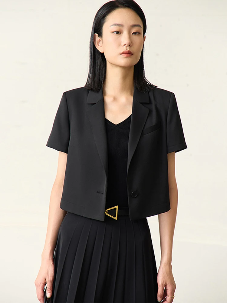 AMII Minimalism Office Lady Blazer for Women Short Sleeves 2023 Summer New In Outerwears Woman Clothing Female Tops 72322015