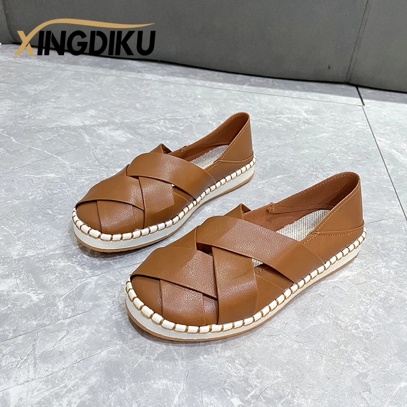 

Ladies Flat Shoes 2022 Summer New Car Seam Comfortable Casual Two Wear Flat Shoes Slippers White Breathable Fashion Women's Shoe