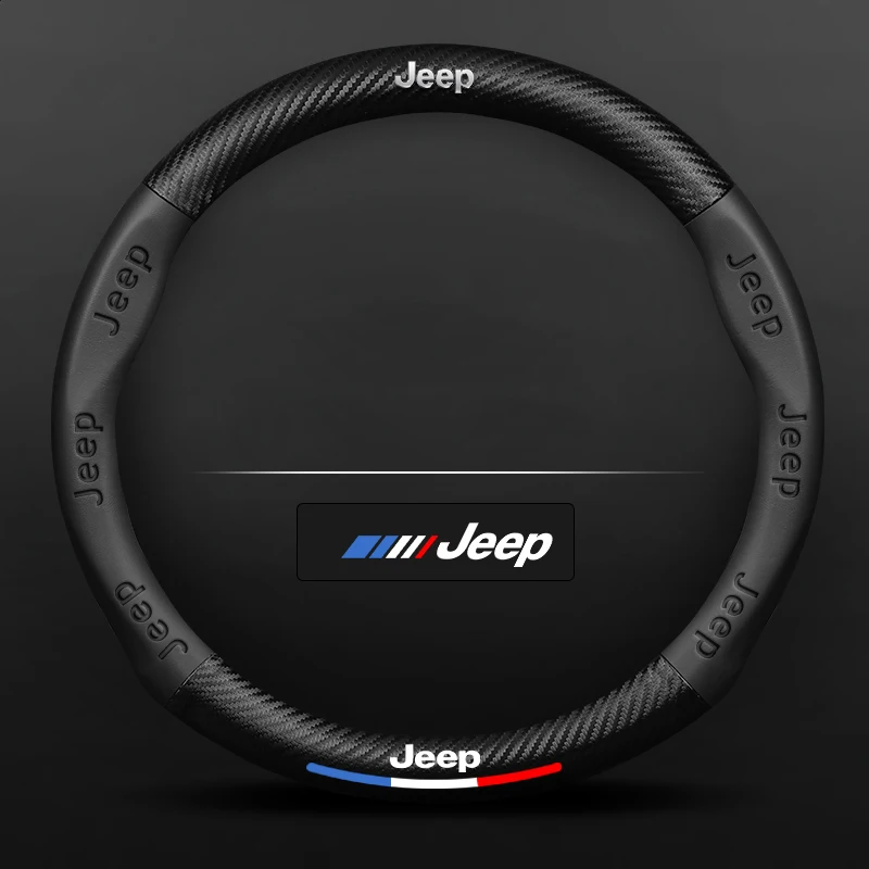 

3D Embossing Carbon Fiber Leather Car Steering Wheel Cover For Jeep Wrangler Grand Cherokee Renegade Compass Gladiator Wagoneer