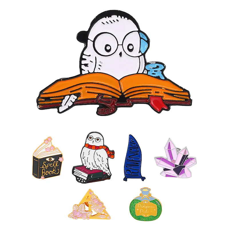 

Cartoons Reading Owl Enamel Pin Cute Nighthawk With Glasses Badge Bag Clothes Lapel Brooches Accessories Fashion Jewelry