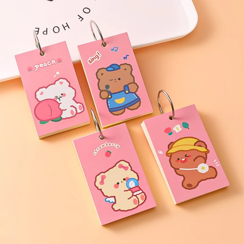 

Mini Blank Binder Note Pad 80 Sheets Small Cardboard Flash Cards Mini Memo Pad with Binder Ring Cartoon Cover Refillable