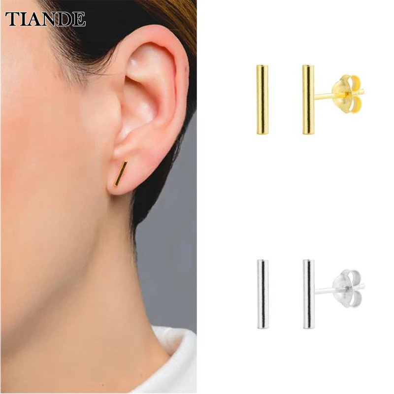 

TIANDE Silver Color Gold Plated Smooth Stud Earrings for Women Fashion Piercing Women's Huggie Earrings 2022 Jewelry Wholesale