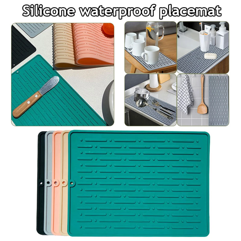 

S/M/L 40cm New Drain Mat Kitchen Silicone Dish Drainer Tray Large Sink Drying Worktop Organizer Drying Mats for Dishes Tableware