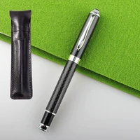 luxury quality black fiber metal gift rollerball pen business office pu bag ink ballpoint pens