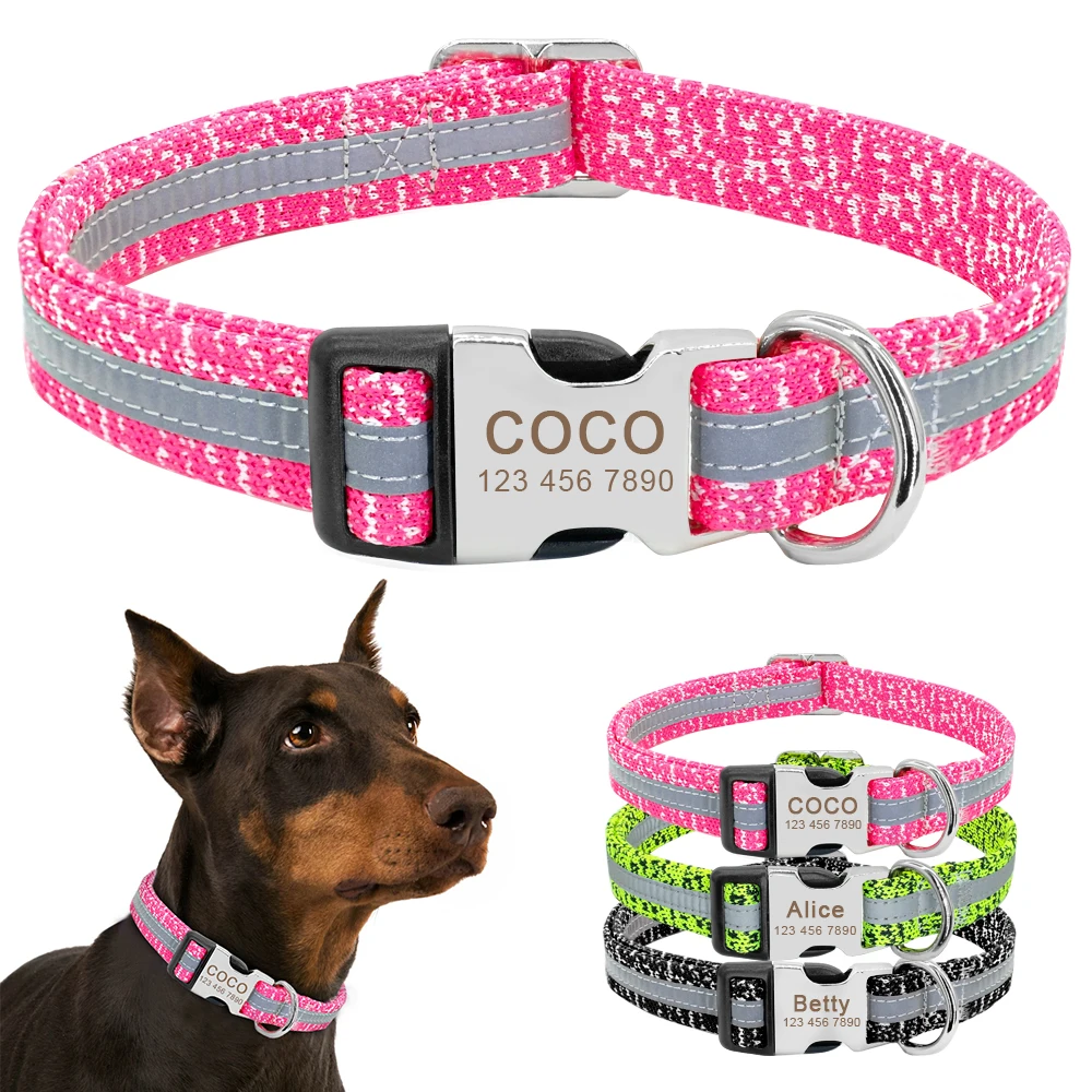 

Personalized Pet Dog Collar Reflective Custom Puppy Collars Pitbull Large Dog Collar for Small Pets Chihuahua German Shepherd