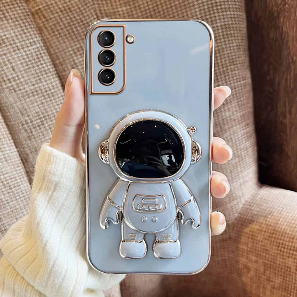 Astronaut Plating Stand Holder Case For Samsung Galaxy S21 S22 S20 S10 Ultra Plus FE A72 A71 A73 A53 A51 A52 A33 A22 4G 5G Cover