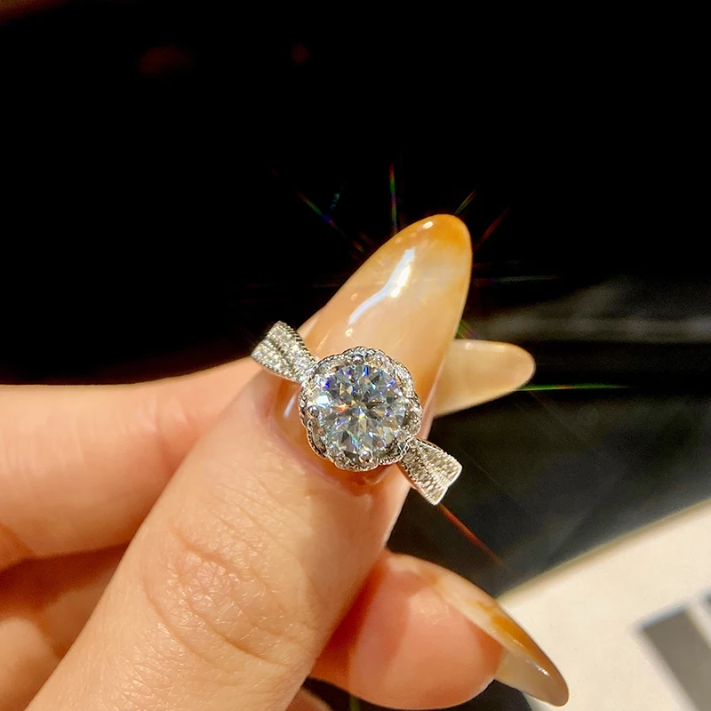 KNB роскошные кольца с муассанитом и цветком розы для женщин реальные бриллианты